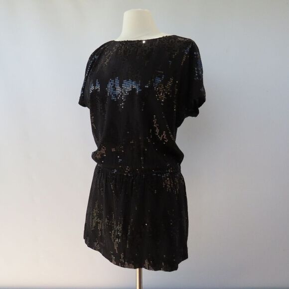 Express Womens Size Small Black Sequin Blouson Mini Dress - Picture 8 of 15